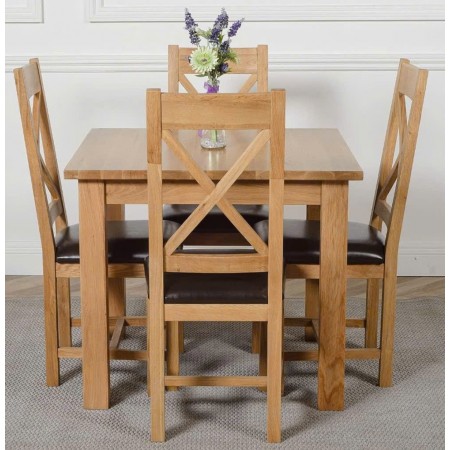 Square 90cm : Bàn Ăn Gỗ Sồi Vuông 90cm + 4 Ghế ( Lưng X - Mặt Nệm PU )